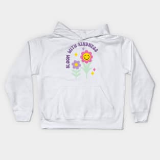 Bloom with Kindness, Retro Flowers and Smiley Face Kids Hoodie